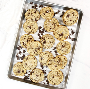 chocolate chip cookies on a half sheet pan